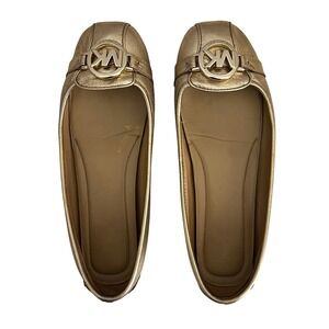Michael Kors Fulton Gold Metallic Leather Flats Mocs Comfort‎ Shoes 9.5M